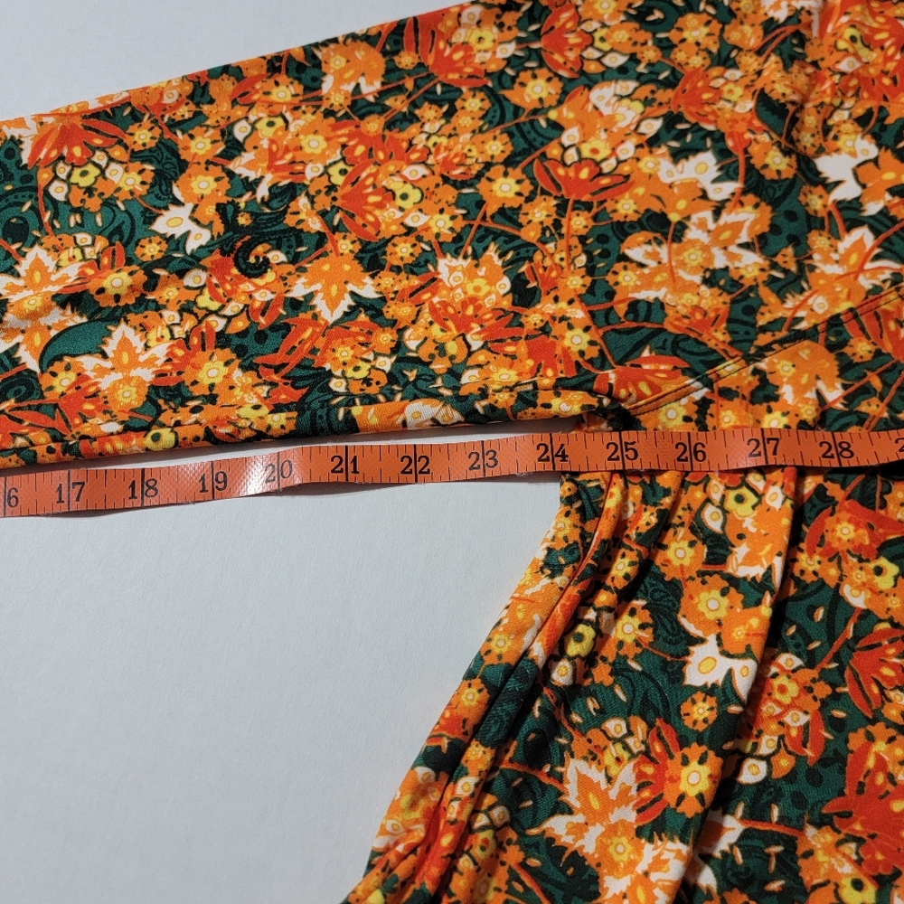 💚 LuLaRoe OS Orange Tropical Floral Ankle Leggings - Picture 3 of 6